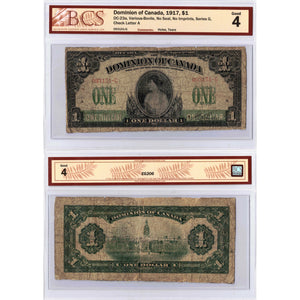 SOLD $1 1917 Dominion of Canada No Seal Series G DC-23a - BCS G-4