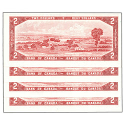 SOLD $2 1954 Bank of Canada Notes *K/G Replacement Prefix BC-38dA - 4 Consecutive AU