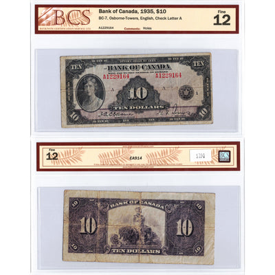 SOLD $10 1935 Bank of Canada Note English Text BC-7 - BCS F-12