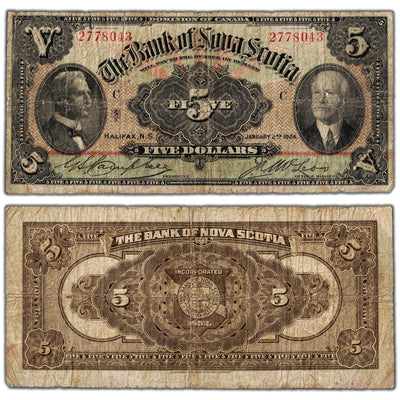 $5 1924 Bank of Nova Scotia Canada Chartered Note #550-32-02 - Circulated