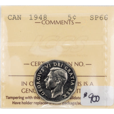 SOLD Canada 1948 5 Cents Nickel Coin - ICCS Specimen SP-66
