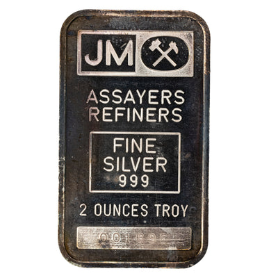 SOLD Johnson Matthey JM 2oz .999 Fine Silver Bar - Plain Back