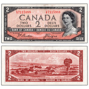 SOLD $2 1954 Bank of Canada Note Devil Face E/B Prefix BC-30b - AU