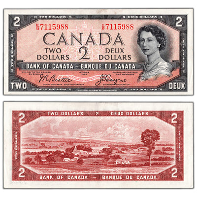SOLD $2 1954 Bank of Canada Note Devil Face E/B Prefix BC-30b - AU