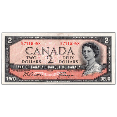 SOLD $2 1954 Bank of Canada Note Devil Face E/B Prefix BC-30b - AU