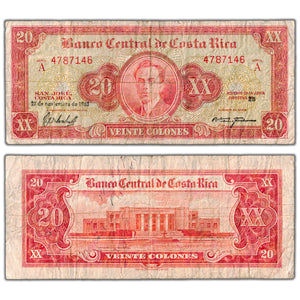 Costa Rica 1963 20 Twenty Colones Note P #222c - Circulated