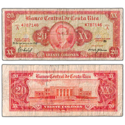 Costa Rica 1963 20 Twenty Colones Note P #222c - Circulated