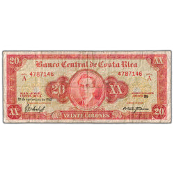 Costa Rica 1963 20 Twenty Colones Note P #222c - Circulated