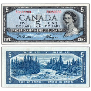 SOLD $5 1954 Bank of Canada Note Devil Face D/C Prefix BC-31b - EF (pressed)
