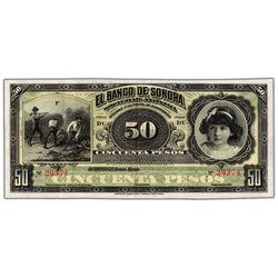 Mexico El Banco de Sonora ND (1899-1911) 50 Fifty Pesos Note P #S422r - EF
