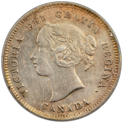 Canada 1885 Small 5/5 5 Cents Silver Coin - ICCS VF-30