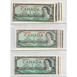 SOLD Lot of 12 $1 1954 Bank of Canada Notes - VF+/AU+ Mixed Grade Lot