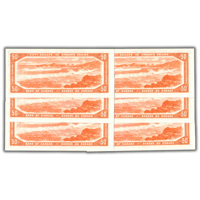 SOLD $50 1954 Bank of Canada Note Beattie-Rasminsky BC-42b - 6 Consecutive AU+