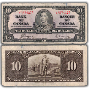 SOLD $10 1937 Bank of Canada Note Coyne-Towers J/T Prefix BC-24c
