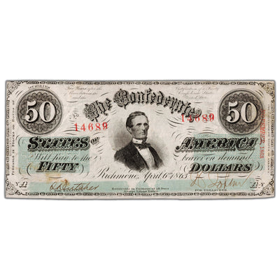 SOLD United States 1863 Confederate States $50 Fifty Dollars Note Counterstamp - VF/EF