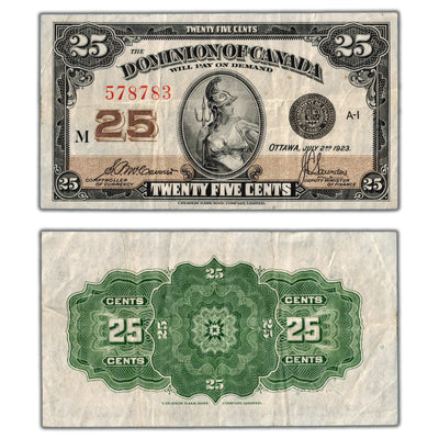 25 Cents 1923 Dominion of Canada Note Shinplaster DC-24c - VF (staple hole)