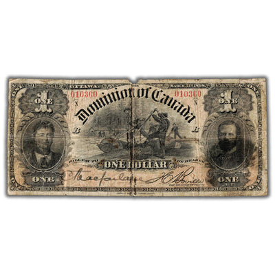 SOLD $1 1898 Dominion of Canada Note Boville Series N DC-13c - Small Piece Missing