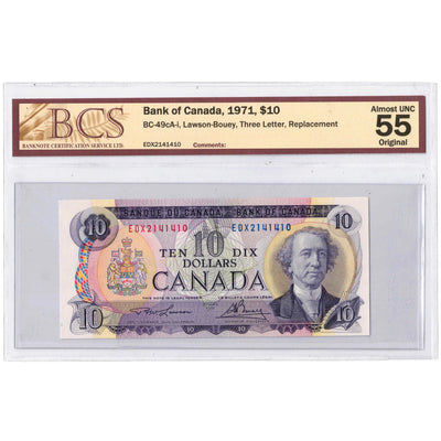 $10 1971 Bank of Canada Note EDX Replacement Prefix BC-49cA-i - BCS AU-55