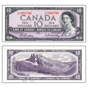SOLD $10 1954 Bank of Canada Note Beattie-Rasminsky L/V Prefix BC-40b - UNC