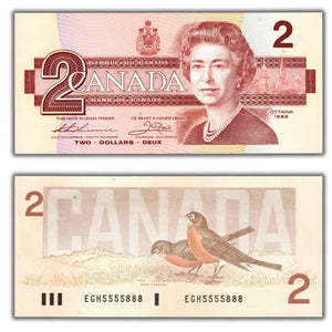 SOLD $2 1986 Bank of Canada Note EGH Prefix BC-55b-i - Neat Serial - Ch UNC