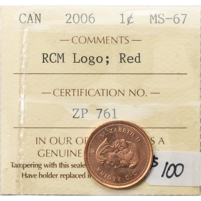 SOLD Canada 2006 RCM Logo 1 Small Cent Coin - ICCS MS-67 Red