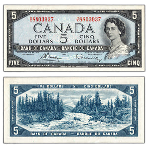 SOLD $5 1954 Bank of Canada Note Bouey-Rasminsky R/X Prefix BC-39c - EF/AU
