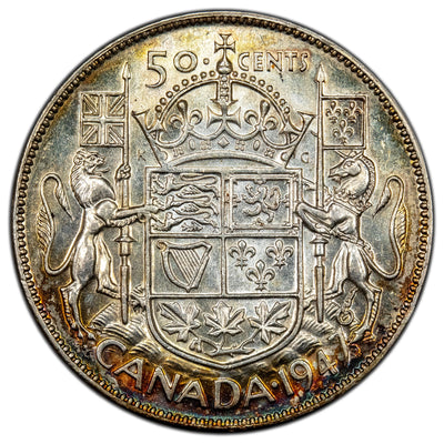 SOLD Canada 50 1947 Maple Leaf Cents Half Dollar Silver Coin - Almost Uncirculated
