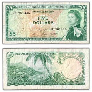SOLD East Caribbean States N.D. (1965) $5 Five Dollars Note P #14h