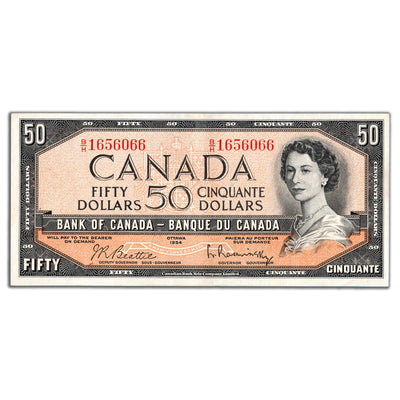 SOLD $50 1954 Bank of Canada Note Beattie-Rasminsky B/H Prefix BC-42b