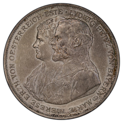 SOLD Germany Bavaria 1893 Silver Medal 41mm - Ludwig Maria Theresa 25th Wedding Anniversary