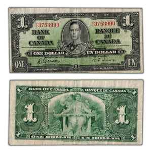 SOLD $1 1937 Bank of Canada Note Gordon-Towers Y/L Prefix BC-21c - Cut Out of Register
