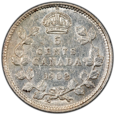Canada 1903 5 Five Cents Silver Coin - Almost UNC