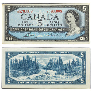 SOLD $5 1954 Bank of Canada Note Bouey-Rasminsky T/X Prefix BC-39c - EF