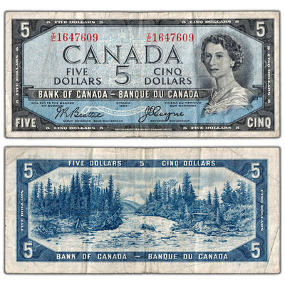 $5 1954 Bank of Canada Note Devil Face I/C Prefix BC-31b - F/VF