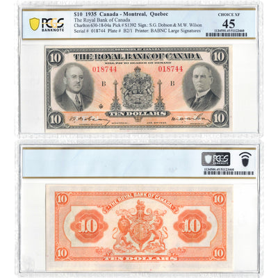 $10 1935 Royal Bank of Canada Chartered Note #630-18-04a - PCGS EF-45