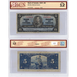 SOLD $5 1937 Bank of Canada Note Osborne Signature BC-23a - BCS F-12
