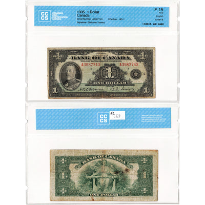 $1 1935 Bank of Canada Note English Text BC-1 - CCCS F-15