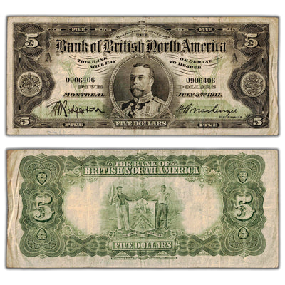 SOLD $5 1911 Bank of British North America Canada Note #55-24-04 - VF