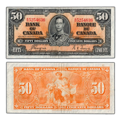 SOLD $50 1937 Bank of Canada Note Coyne-Towers B/H Prefix BC-26c - VF