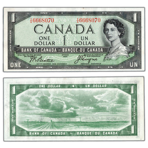 SOLD $1 1954 Bank of Canada Banknote Devil Face I/A Prefix BC-29b - AU+