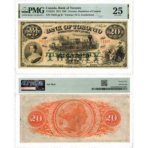 SOLD $20 1917 Bank of Toronto Canada Chartered Note #715-22-54 - PMG VF-25