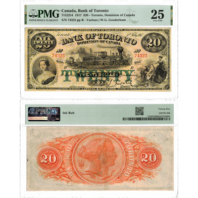 SOLD $20 1917 Bank of Toronto Canada Chartered Note #715-22-54 - PMG VF-25