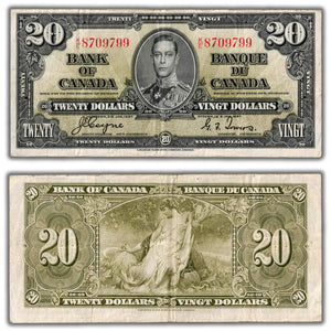 SOLD $20 1937 Bank of Canada Note Coyne-Towers K/E Prefix BC-25c - F/VF