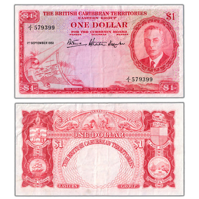 SOLD British Caribbean Territories 1951 $1 One Dollar Note P #1 - VF