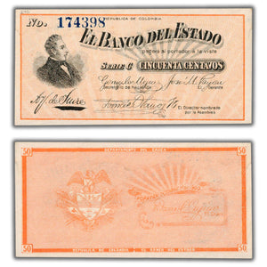 SOLD Colombia El Banco Del Stado 1900 50 Centavos Note P #S503 - AU/UNC