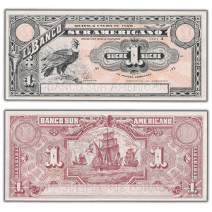 SOLD Ecuador Banco Sur Americano 1920 1 Sucres Remainder Note P #S253r