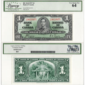 $1 1937 Bank of Canada Note Coyne-Towers R/N Prefix BC-21d - Legacy UNC-64