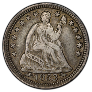 SOLD United States 1853 Arrows 5 Cents Seated Liberty Half Dime Silver Coin - Light Bend
