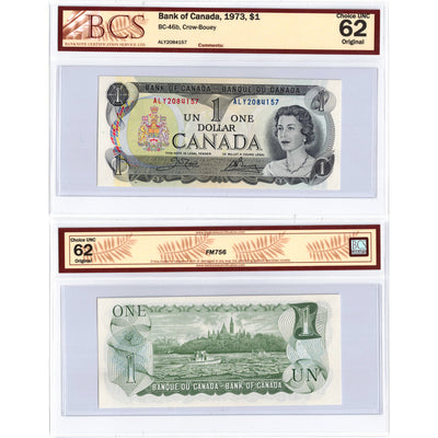 SOLD $1 1973 Bank of Canada Note Crow-Bouey ALY Prefix BC-46b - BCS UNC-62