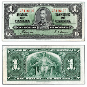 SOLD $1 1937 Bank of Canada Note Coyne-Towers T/N Prefix  BC-21d - VF/EF